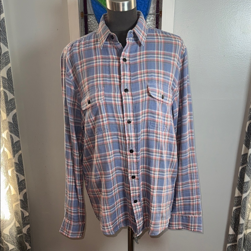 Faherty Super Soft 100% Cotton Blue & Pink Plaid Button Down Shirt SZ M
